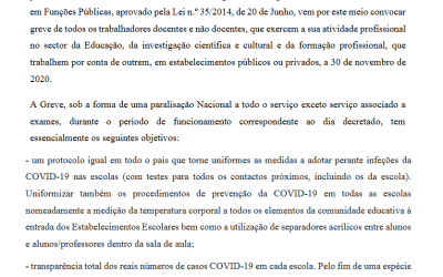 Pré-aviso de greve de 30 de Novembro a 4 de Dezembro