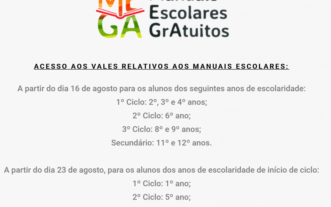 AVISO: Vales para Manuais Escolares 2021-2022