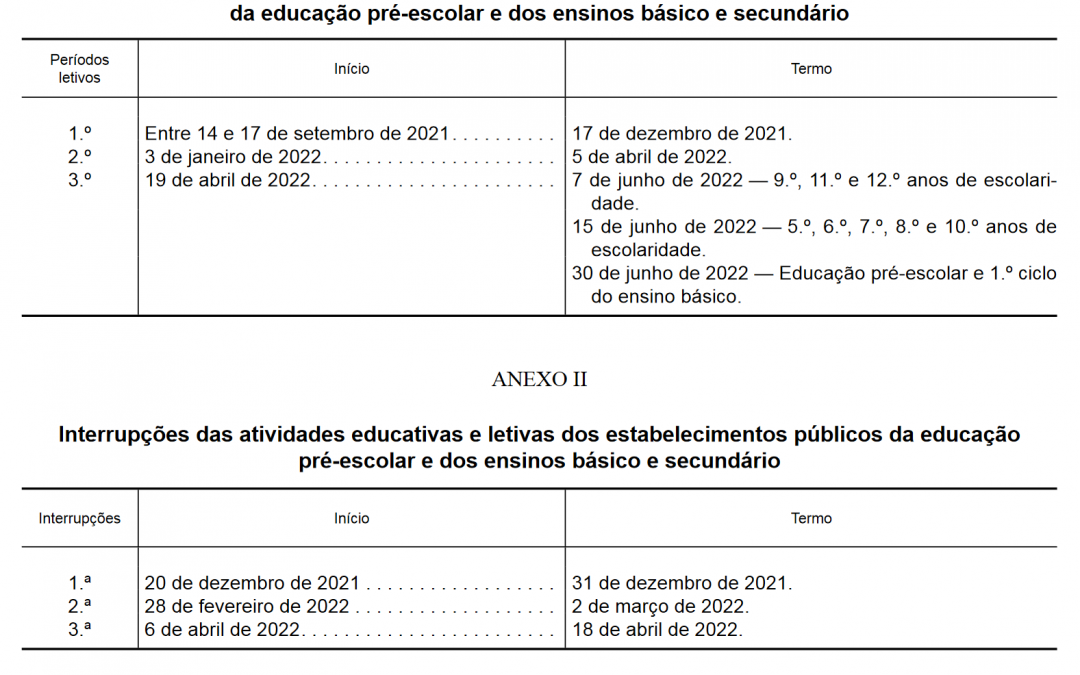 AVISO: Calendário Escolar 2021-2022