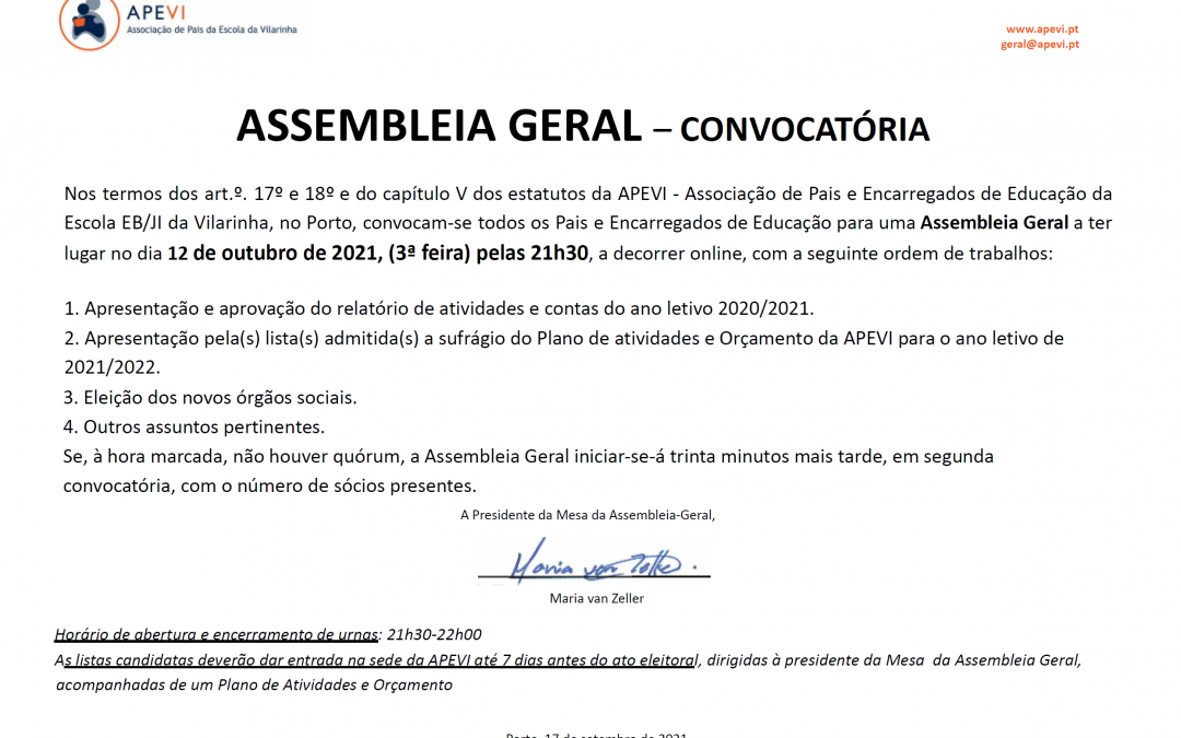 ASSEMBLEIA GERAL: Dia 12 de Outubro