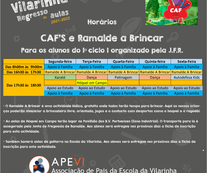Horários das CAF’s e Ramalde a Brincar