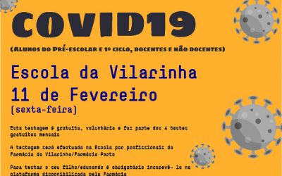COVID19: Testagem na Escola na próxima sexta-feira