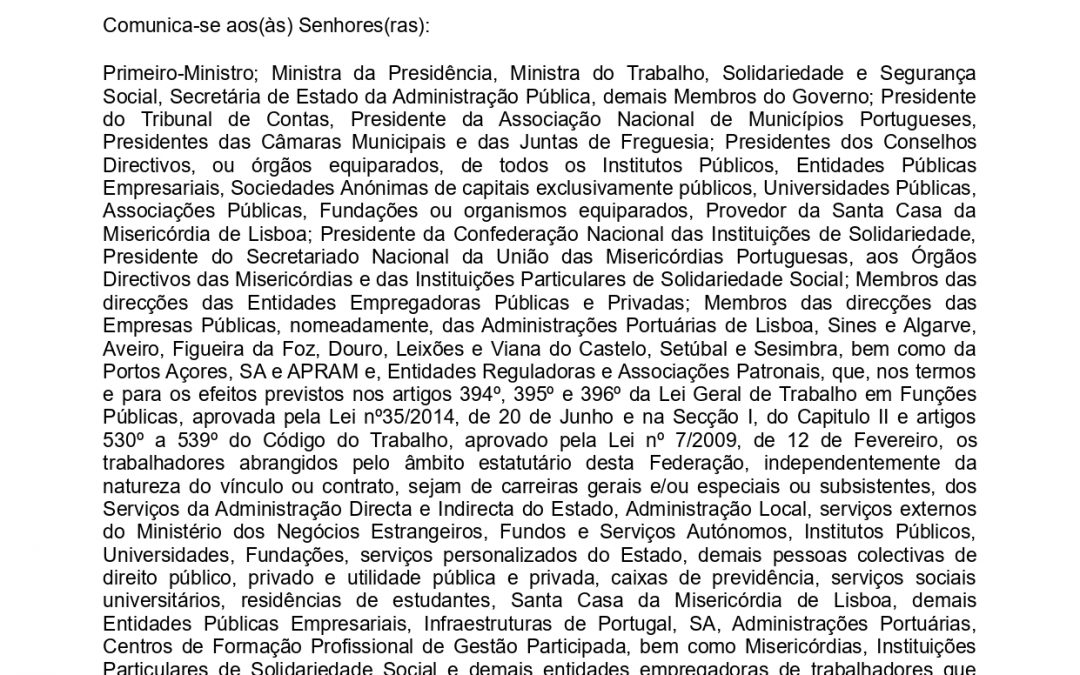 Pré-Aviso de Greve para dia 7 de Julho