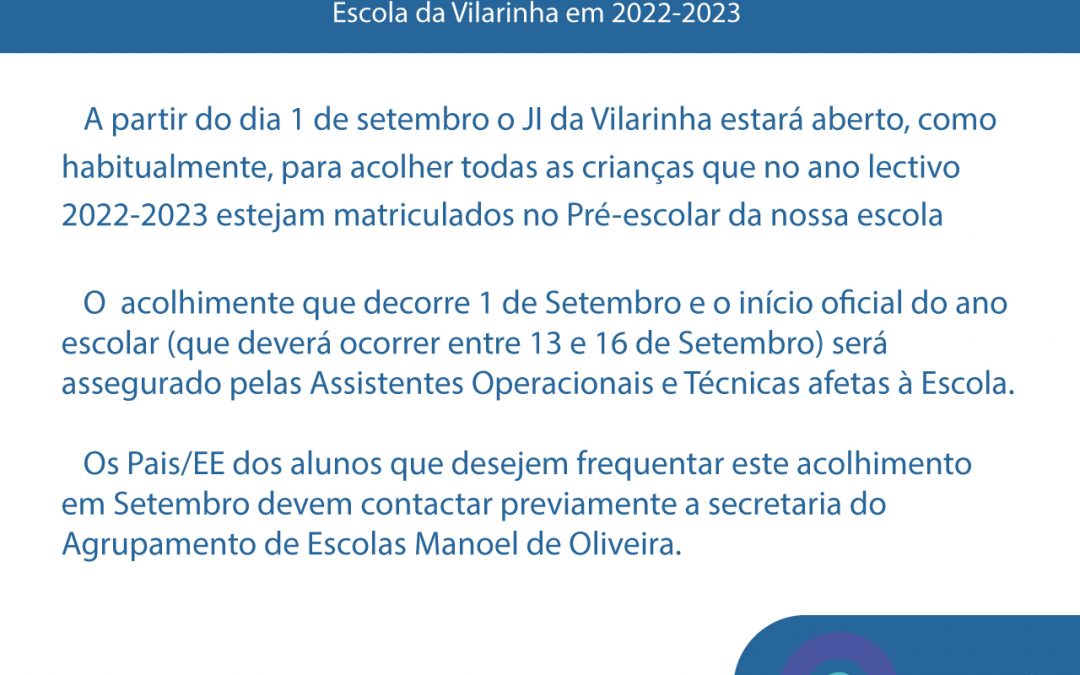 Pré-Escolar: Acolhimento em Setembro