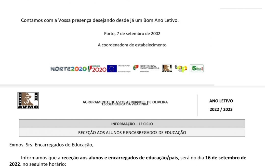 2022-2023: Receção 1ºCiclo e Pré escolar