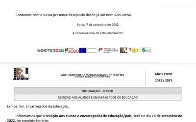 2022-2023: Receção 1ºCiclo e Pré escolar