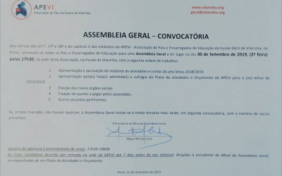 CONVOCATÓRIA ASSEMBLEIA GERAL – DIA 30 DE SETEMBRO às 17:30