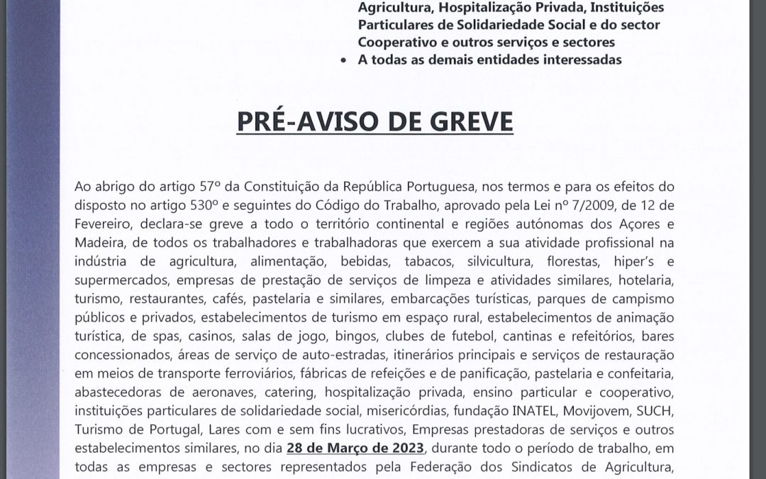 AVISO: Greve das cantinas dia 28 de Março