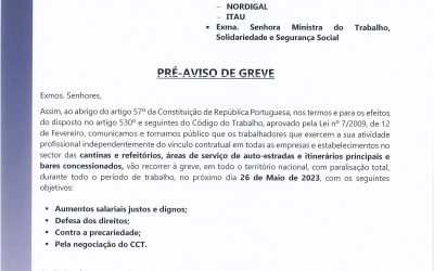 Cantina: Pré-aviso de Greve dia 26
