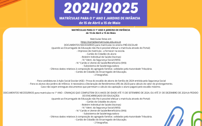 Matrículas 2024/2025: Pré-Escolar e 1ºAno