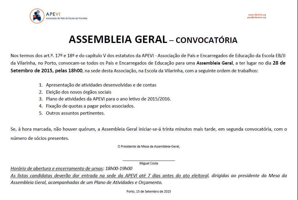 AG dia 28 de Setembro de 2015
