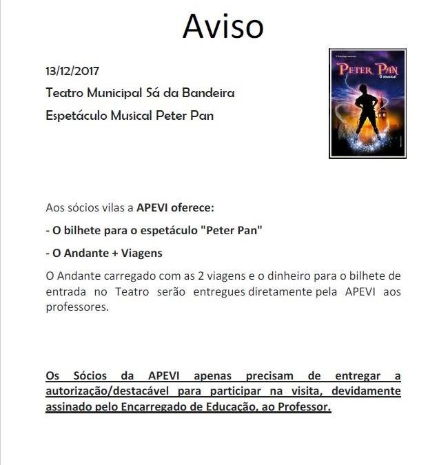 Sócios não pagam bilhete nem viagens do Espectáculo Musical “Peter Pan”