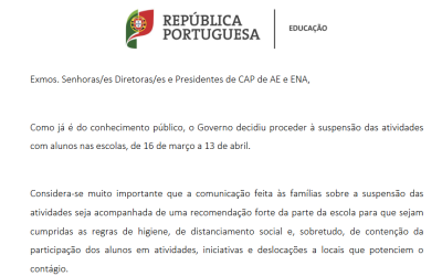 Suspensão das Aulas devido ao Surto de COVID19
