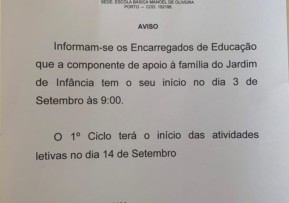 Arranque no Ano Letivo 2020-2021