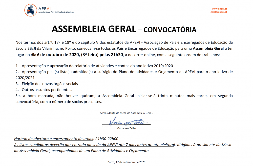 Assembleia Geral dia 6 de Outubro